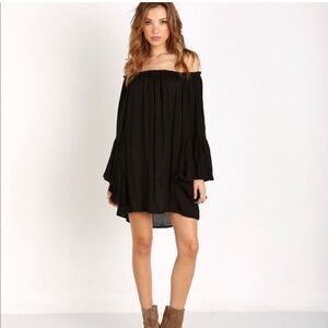 Indah Black Off-Shoulder Bell Sleeve Sundress